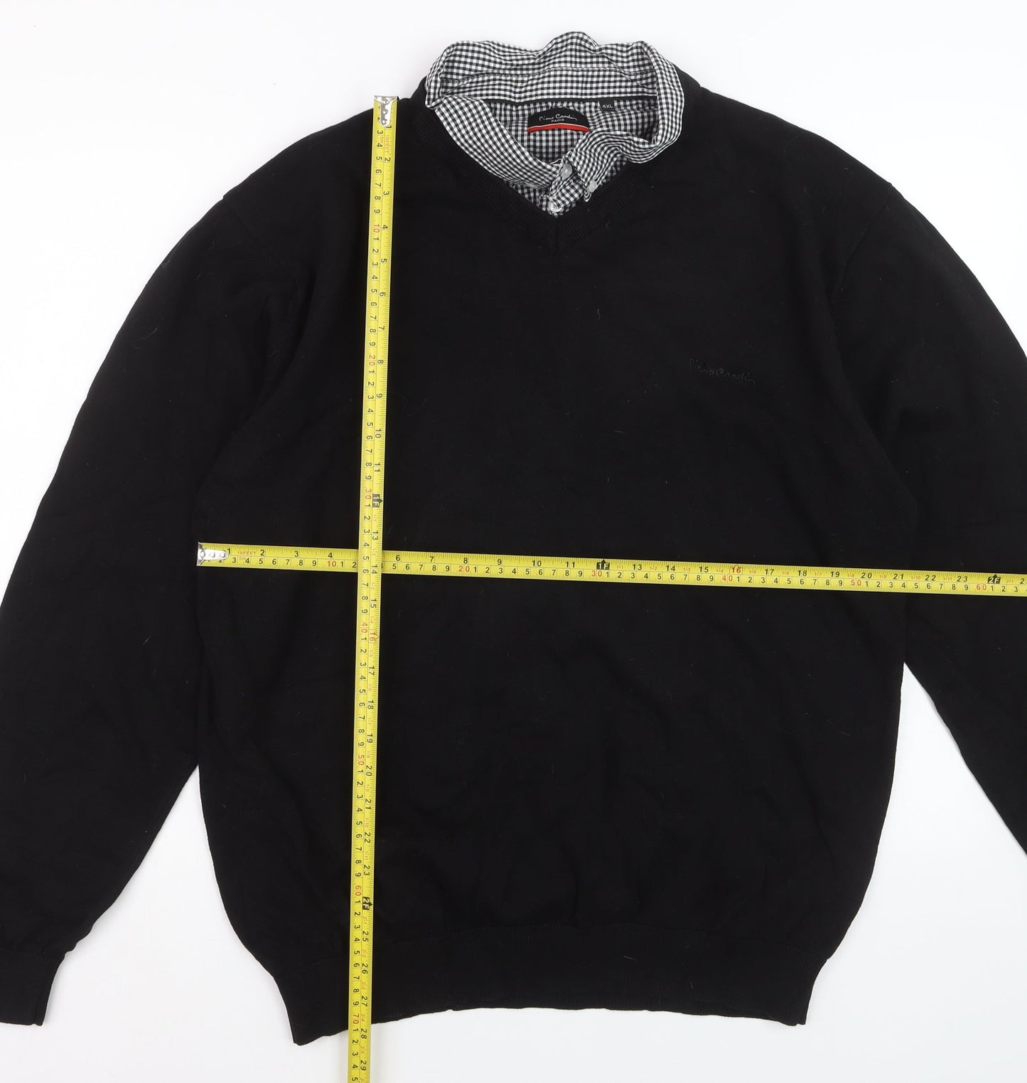 Pierre Cardin Men's Black 4XL V-Neck Cotton Pullover Jumper
