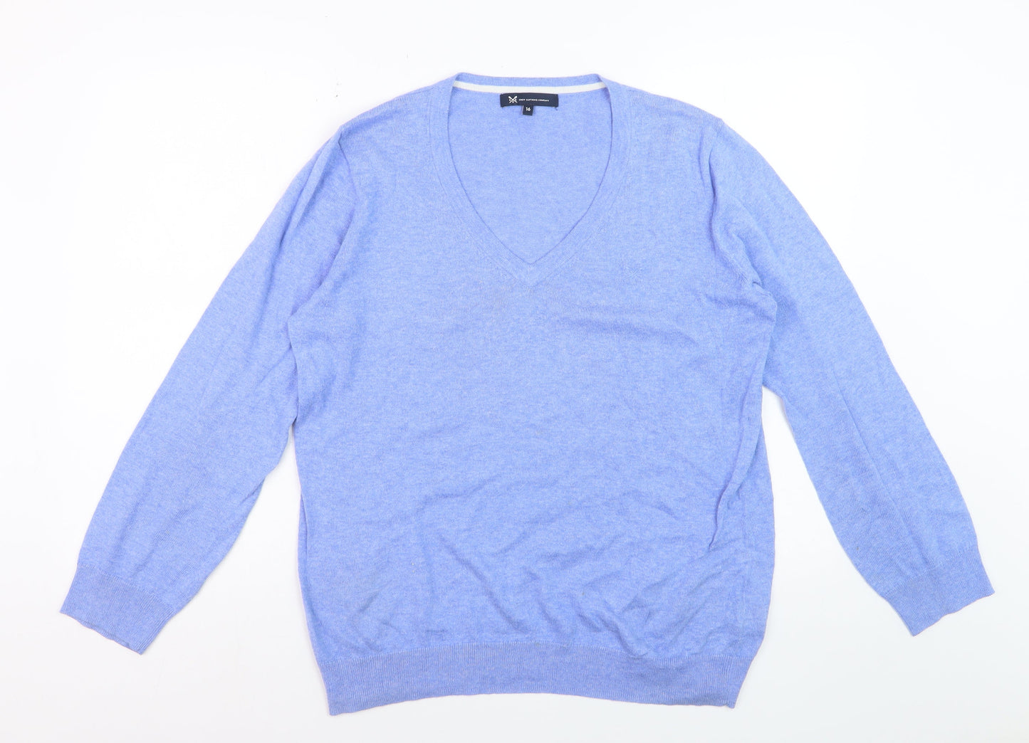 Crew Clothing Company Women Blue V-Neck Cotton Cashmere Jumper Size 16