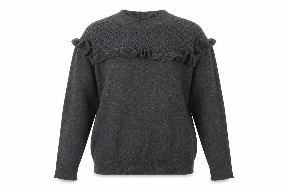 Next Women Grey Alpaca Blend Ruffle Knit Jumper Size 14