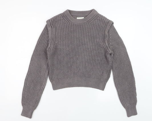 Abercrombie & Fitch Women's Grey Chunky Knit Crew Neck Jumper Size S
