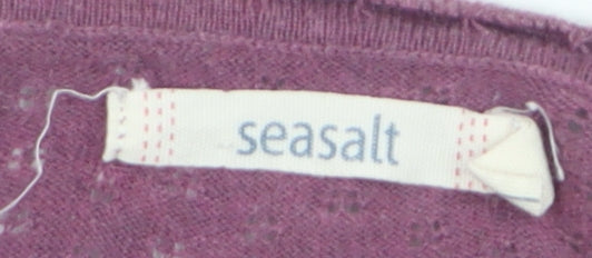 Seasalt Women Purple Cotton V-Neck 3/4 Sleeve Cardigan Size 10