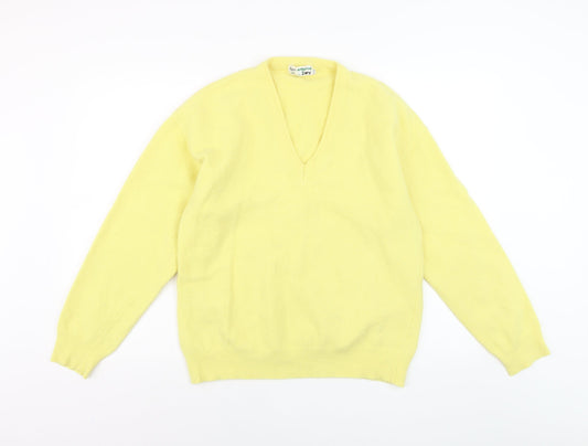LWS Men's Yellow Angora V-Neck Jumper Size M Vintage Knitwear