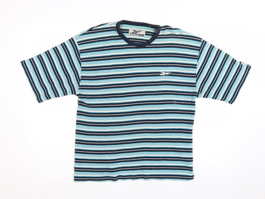 Reebok Women's Blue Striped Short Sleeve T-Shirt Size 16