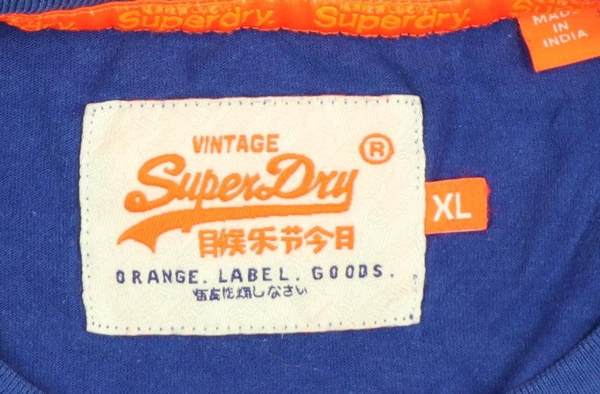 Superdry Men's Blue XL Vintage Orange Label Cotton T-Shirt
