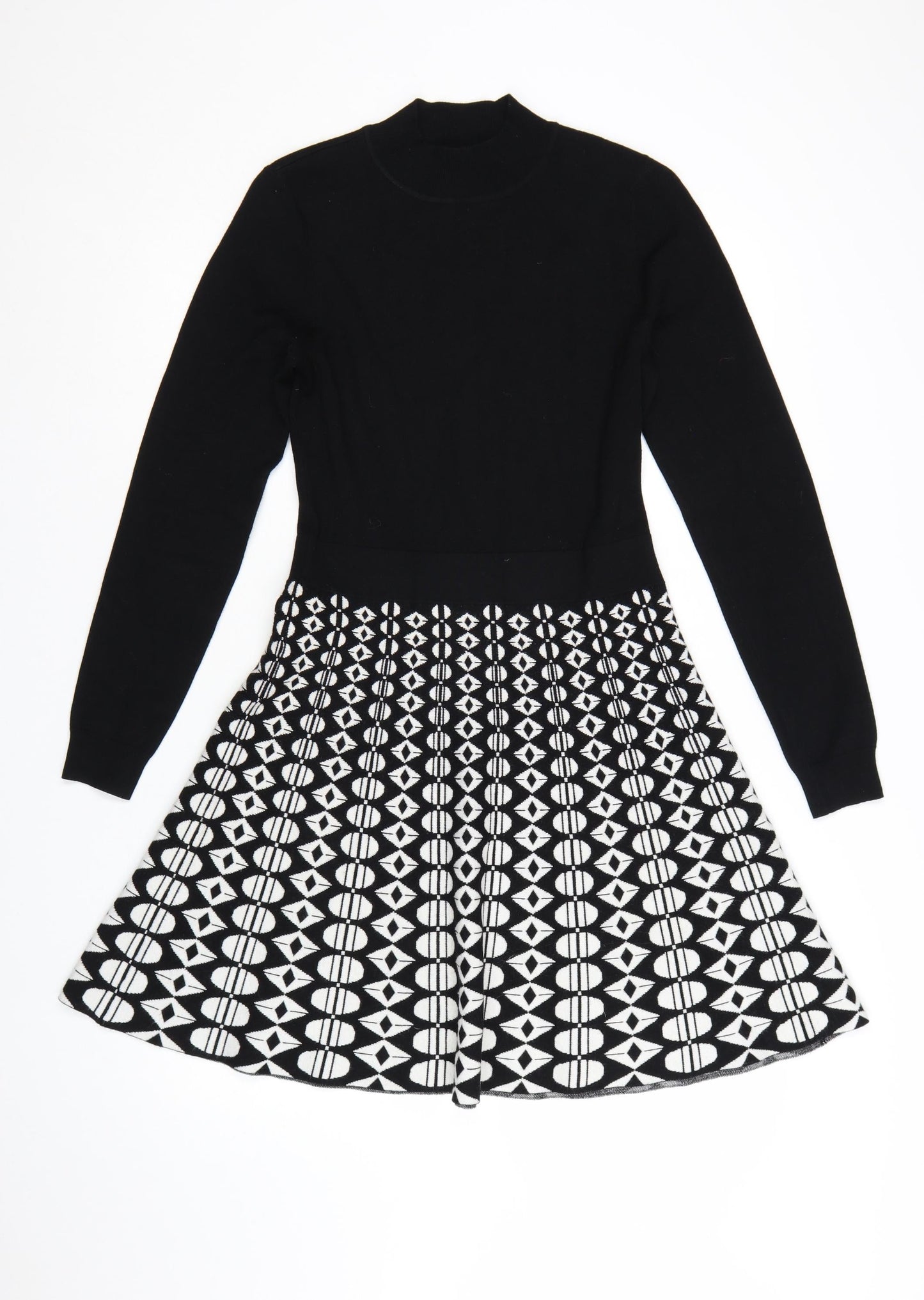 Karen Millen Women’s Black Geometric Knit Fit & Flare Dress M