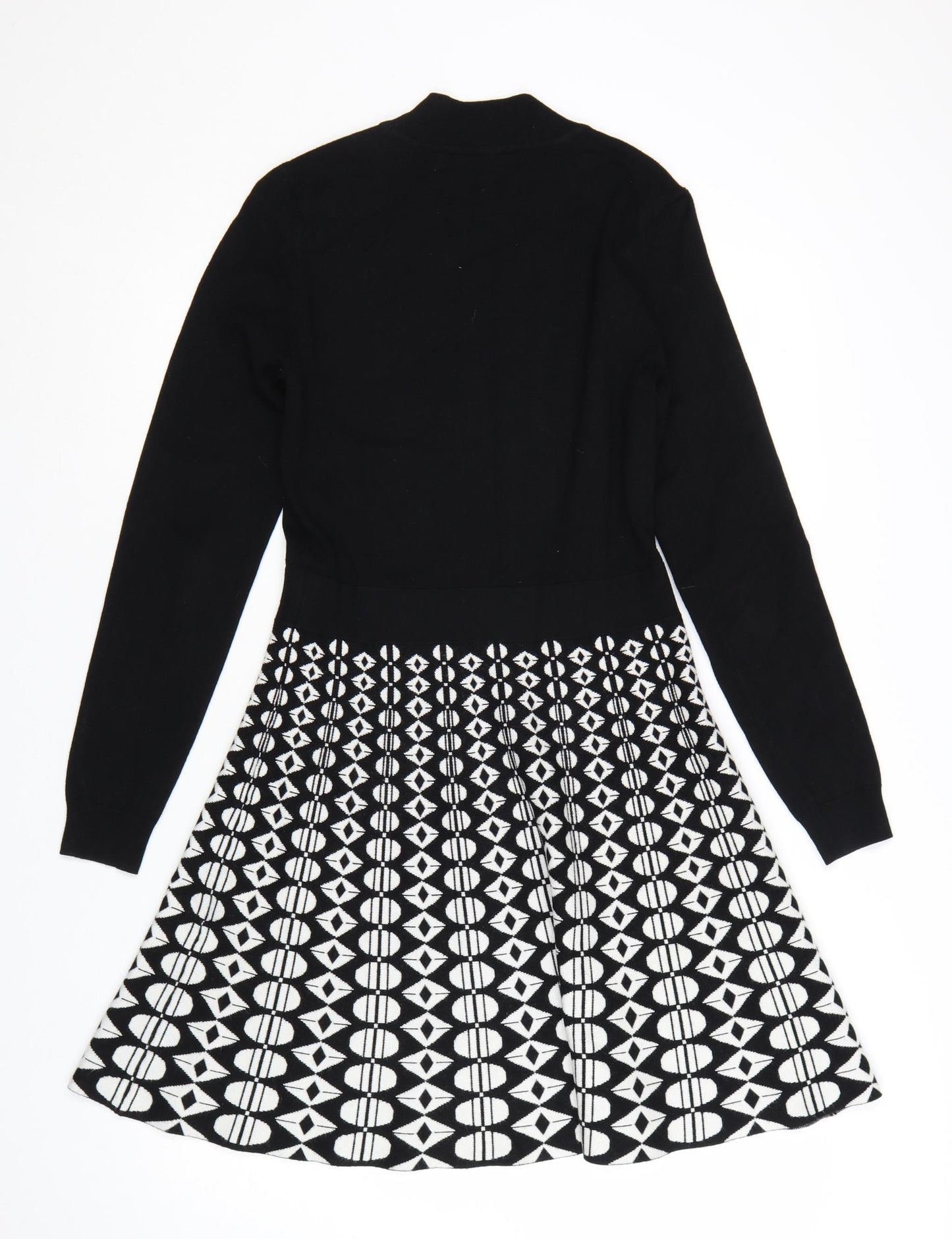 Karen Millen Women’s Black Geometric Knit Fit & Flare Dress M