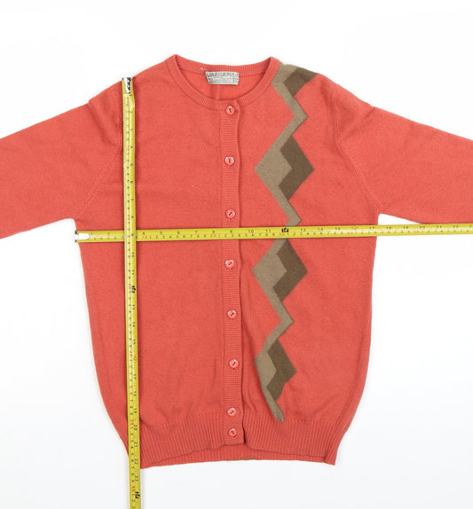 Jaeger Women’s Orange Lambswool Cardigan Size 10 Classic Geometric Knit