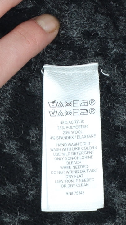 Tahari Women Black Grey Wool Blend Cowl Neck Cardigan Jumper S