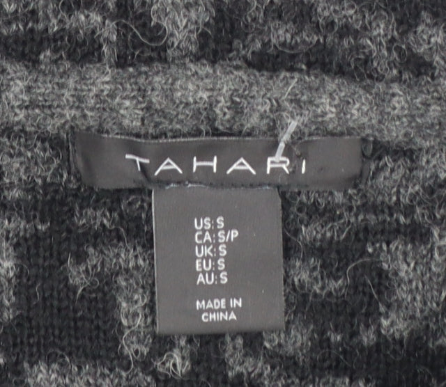 Tahari Women Black Grey Wool Blend Cowl Neck Cardigan Jumper S