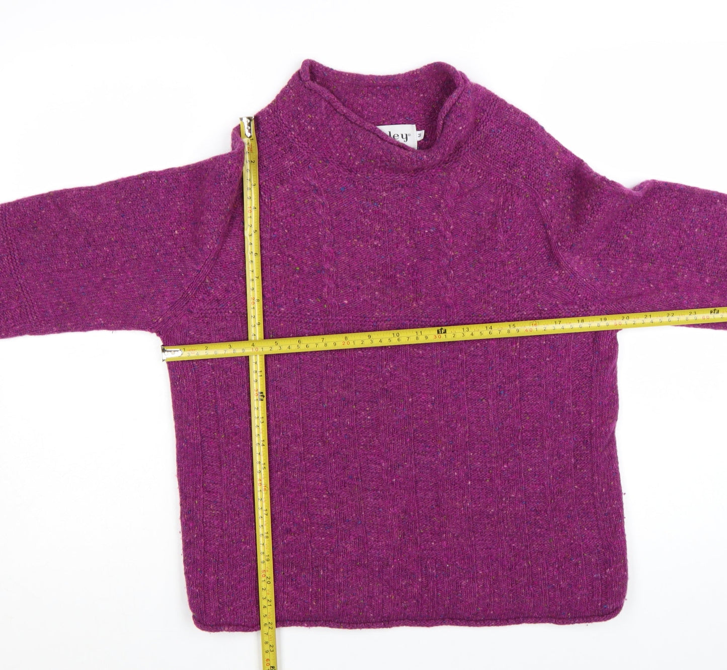 Harley of Scotland Women's Purple Merino Wool Mock Neck Jumper M