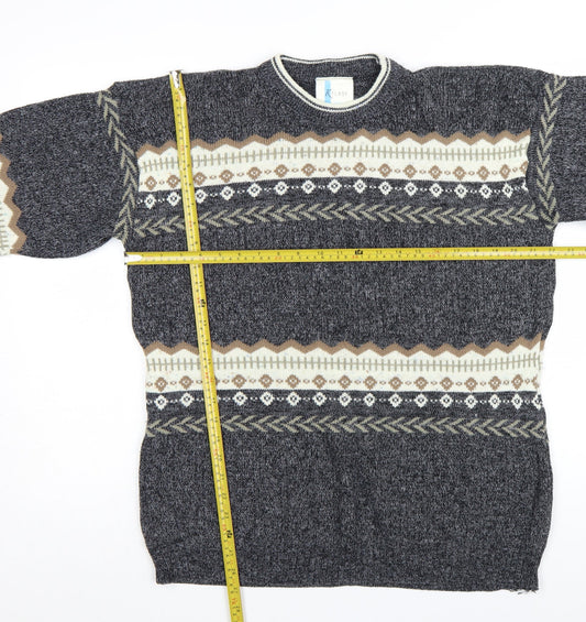 Kilroy Men's Grey Fair Isle Chunky Knit Acrylic Jumper Size L