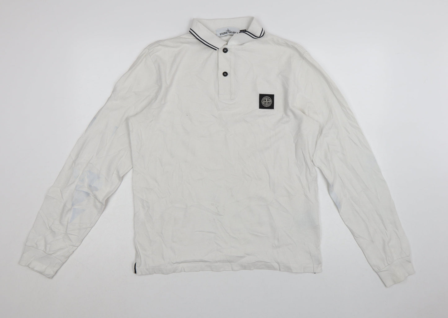 Stone Island Men's White Slim Fit Long Sleeve Polo Shirt M