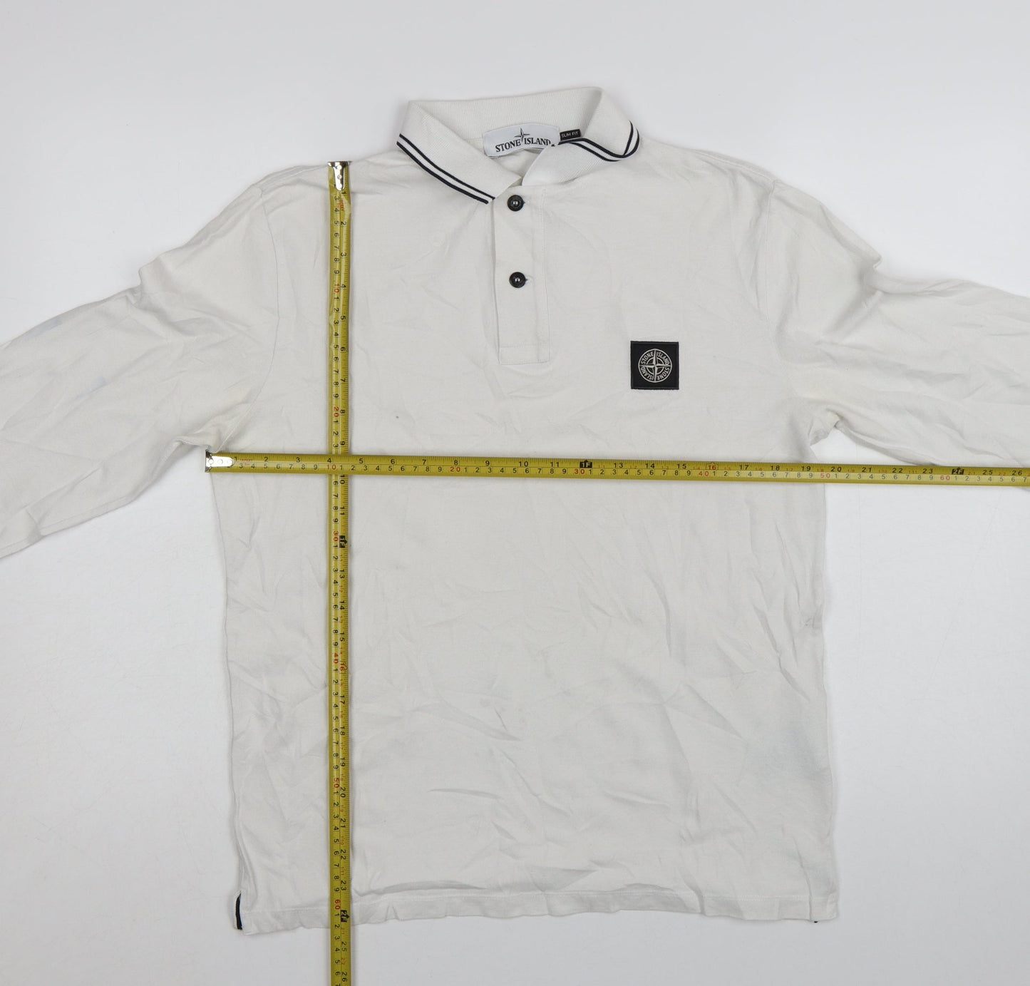 Stone Island Men's White Slim Fit Long Sleeve Polo Shirt M