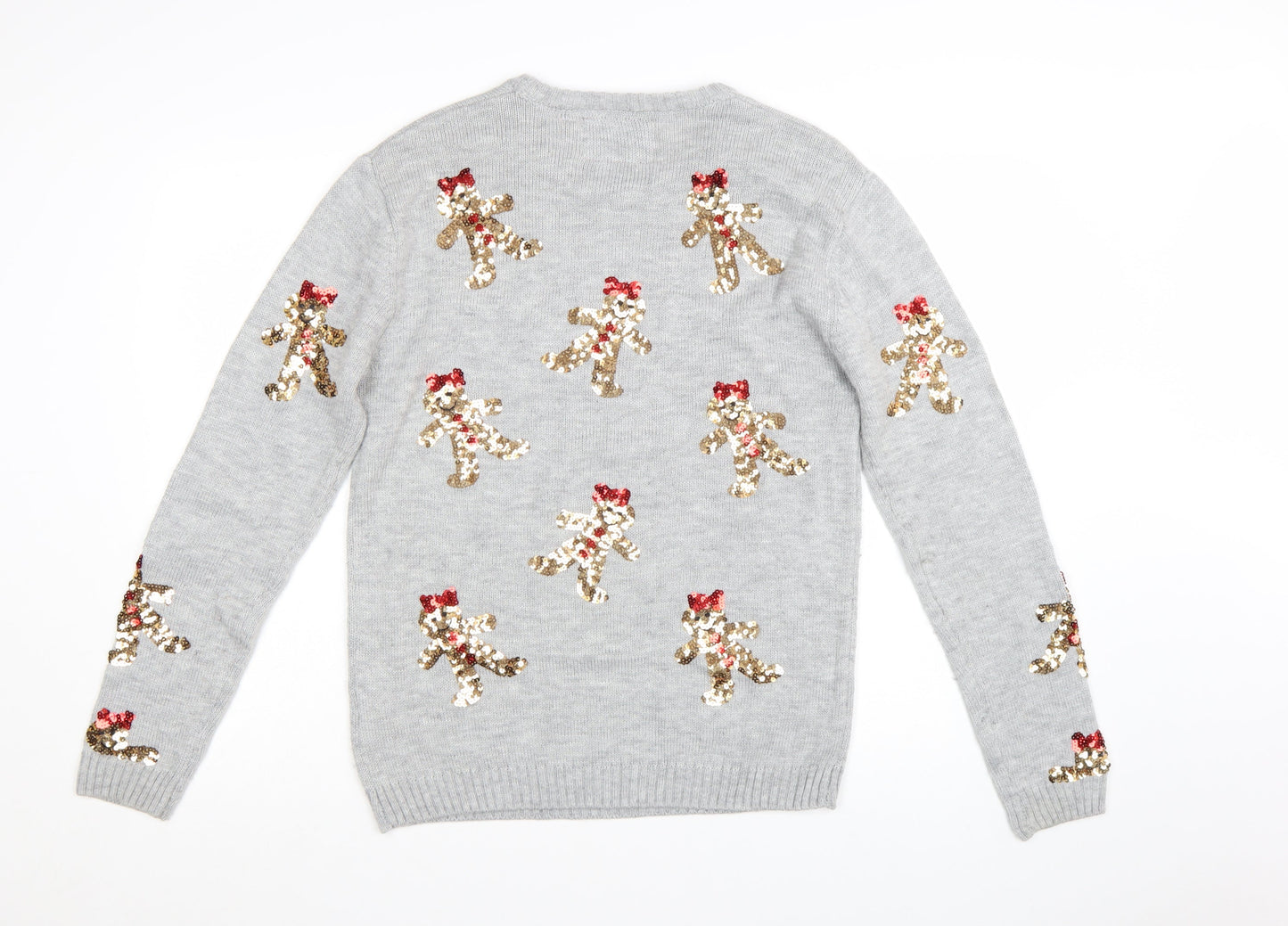 Star Clothing Women's Grey Christmas Sequin Pullover Jumper Size 16