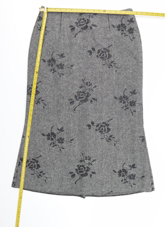 GOLD Women's Grey Wool Blend Floral Midi Pencil Skirt Size 18