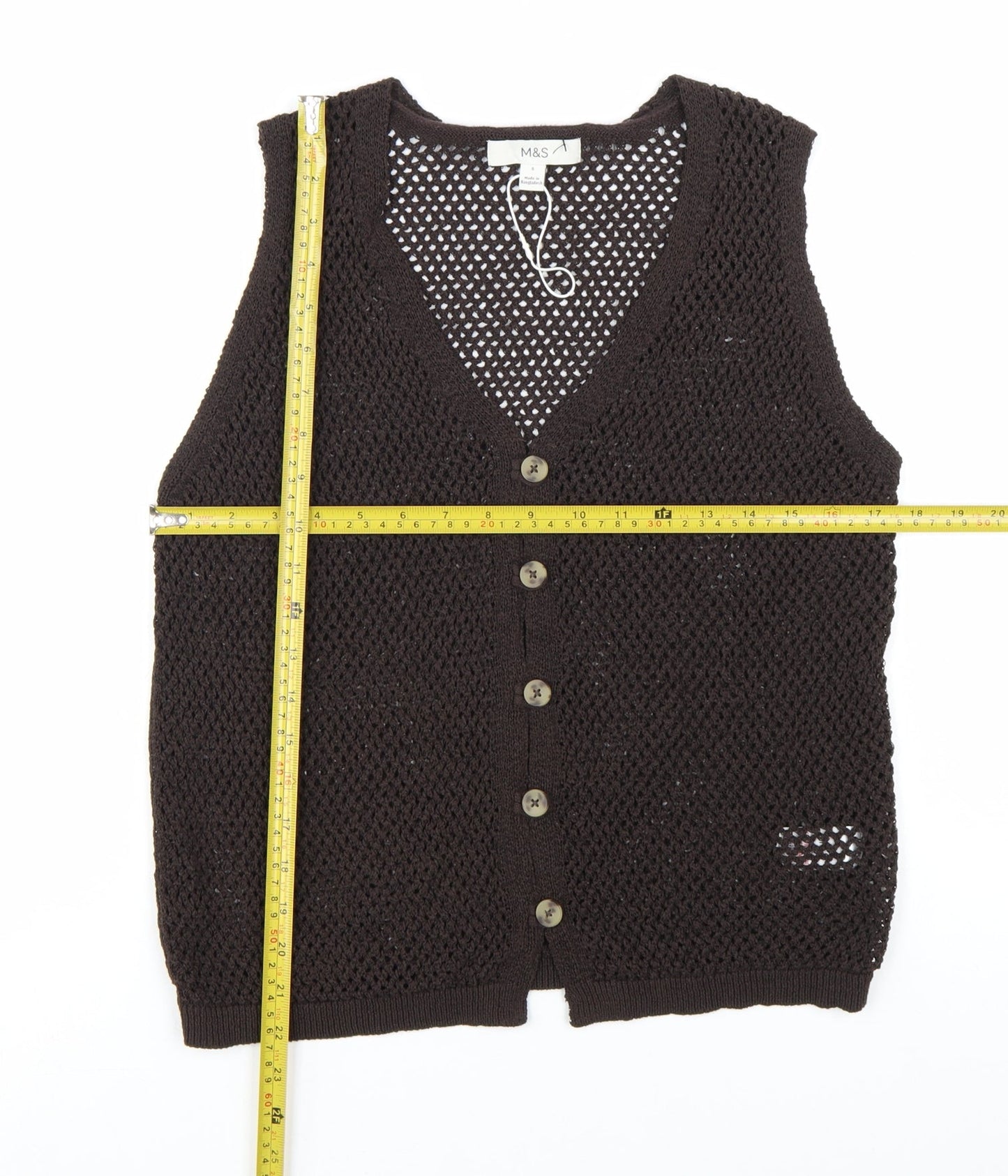 Marks and Spencer Women Brown Knit Sleeveless Button Blouse S