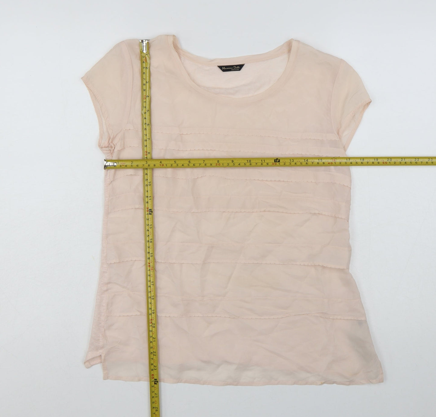 Massimo Dutti Women Beige Linen Short Sleeve Basic T-Shirt L