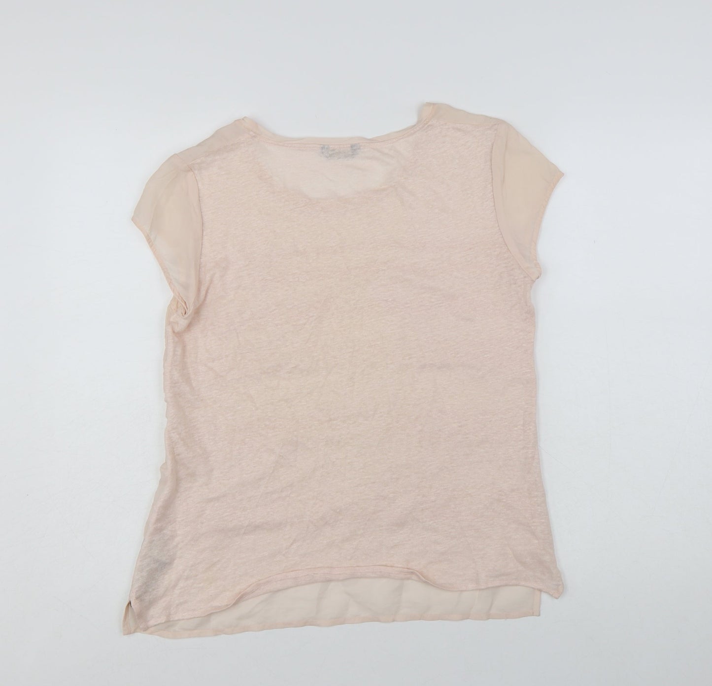 Massimo Dutti Women Beige Linen Short Sleeve Basic T-Shirt L