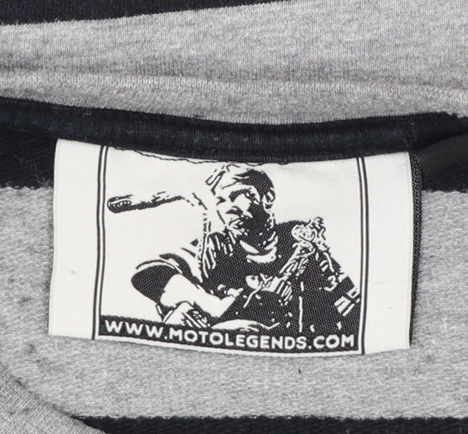 Motolegends Men's Grey Black Striped Cotton Pullover Sweatshirt M