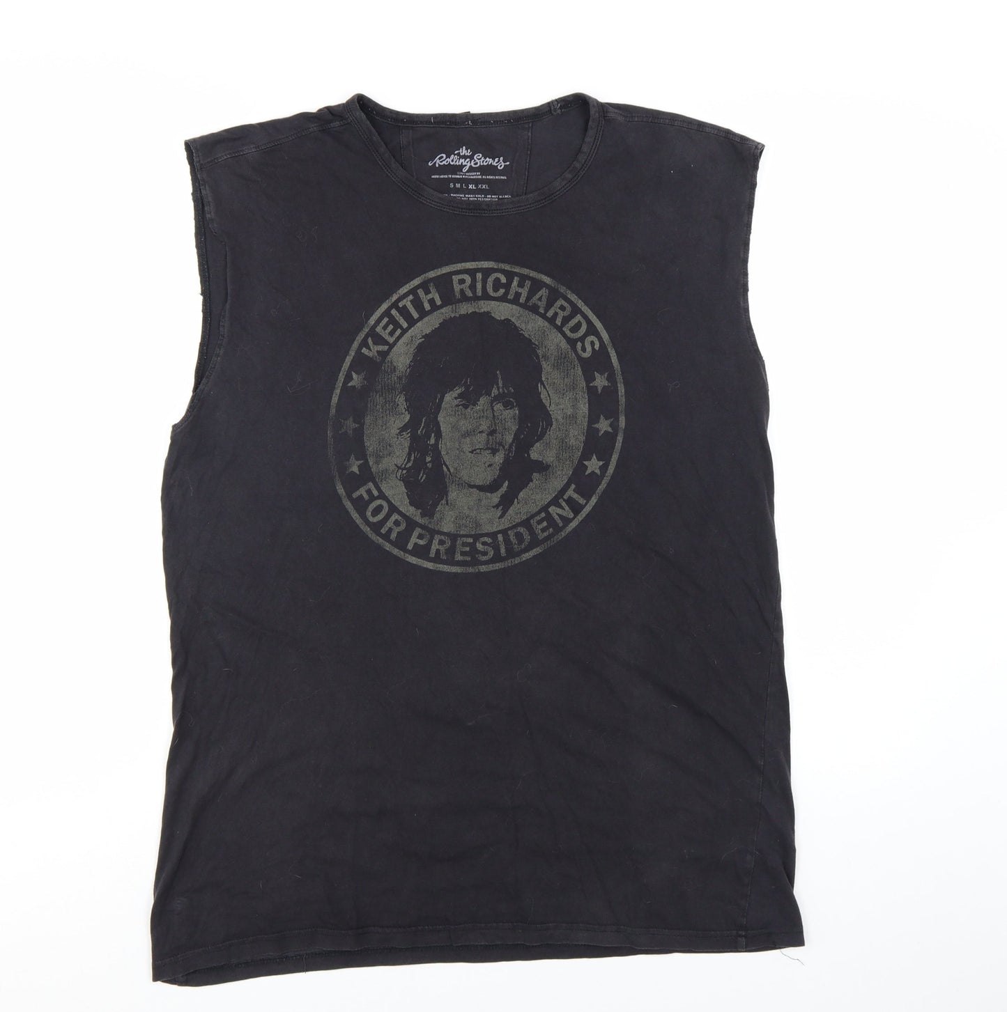 The Rolling Stones Men's Black Sleeveless Graphic T-Shirt XL Cotton Rock Theme