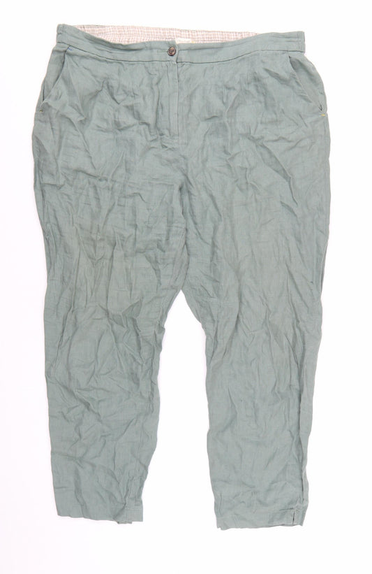 White Stuff Womens Green Linen Cropped Trousers Size 18