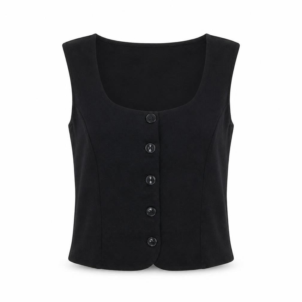 Zara Women Black Cropped Button Blouse Sleeveless S