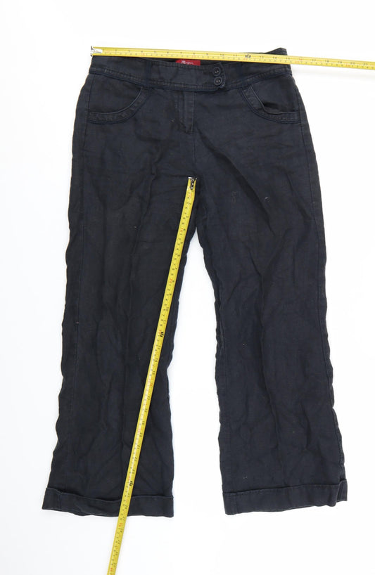 Monsoon Women's Black Linen Chino Trousers Size 10 Regular Fit