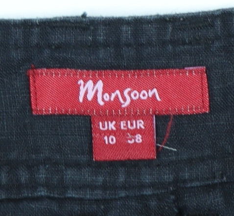 Monsoon Women's Black Linen Chino Trousers Size 10 Regular Fit
