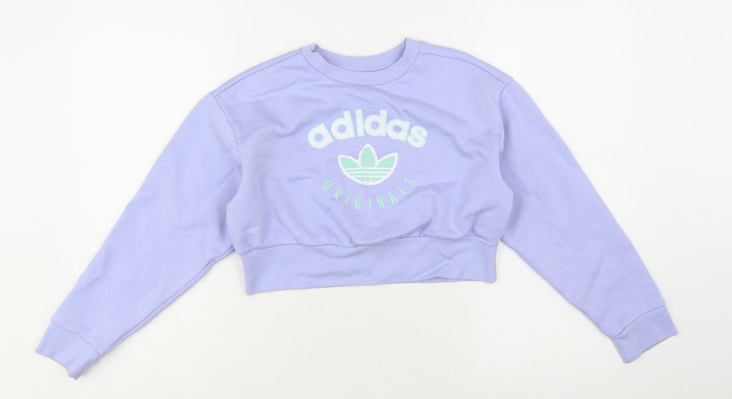 Adidas Girls Lilac Originals Cropped Sweatshirt 9-10 Years Crew Neck Logo
