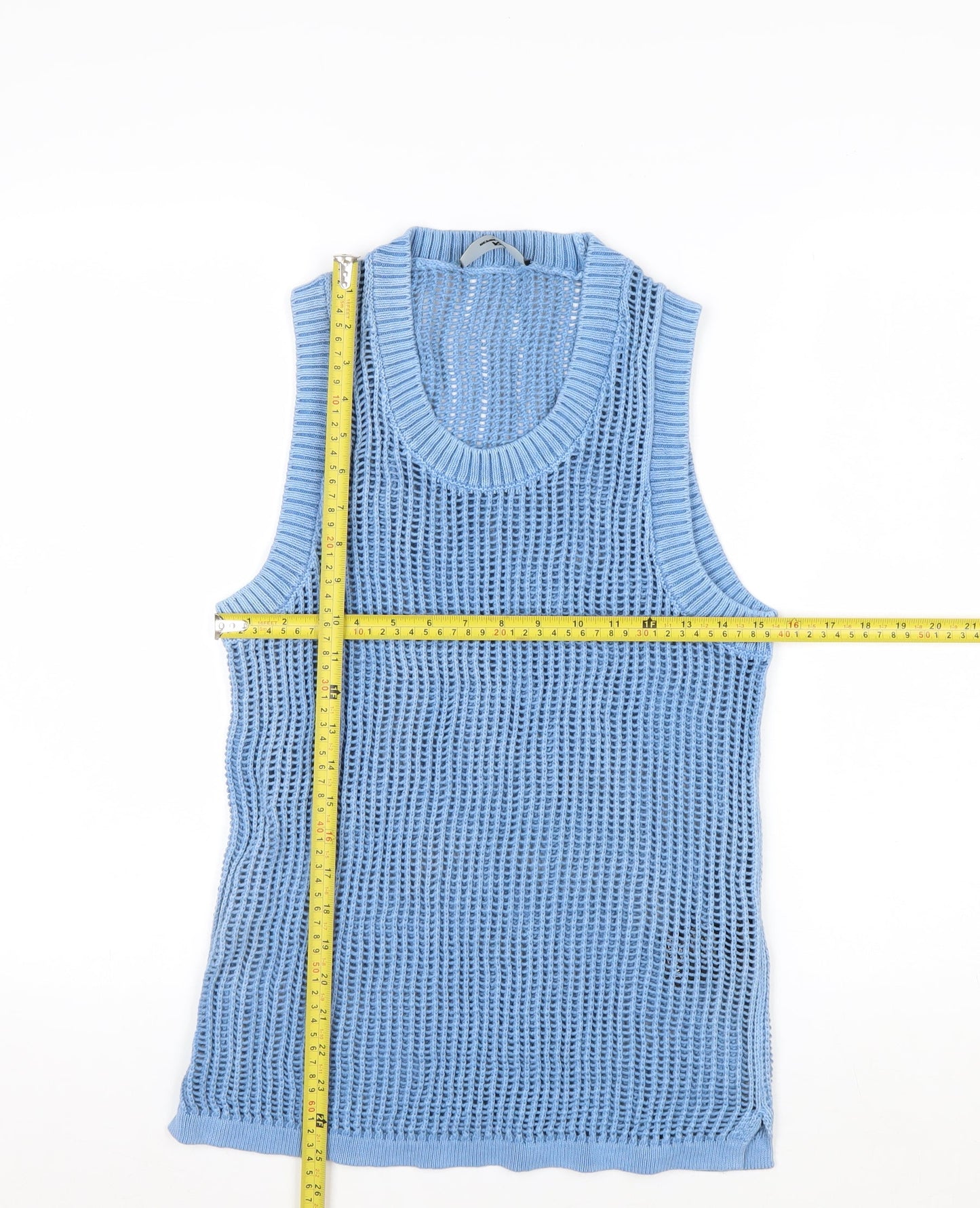 Represent Men's Blue Open-Knit Cotton Sleeveless Vest Jumper S