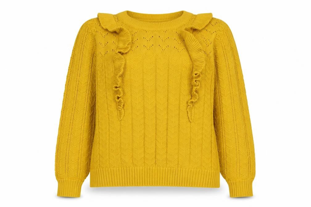 Marks and Spencer Women’s Yellow Ruffle Cable Knit Jumper Size 16