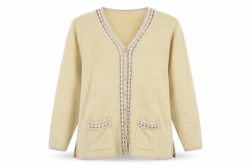 Front view of Roman Originals Women Beige Knit Long Sleeve V-Neck Cardigan M/L