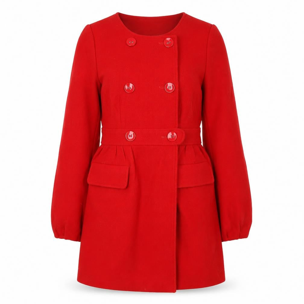 Chloé Women's Red Wool Blend Belted Pea Coat Size 8