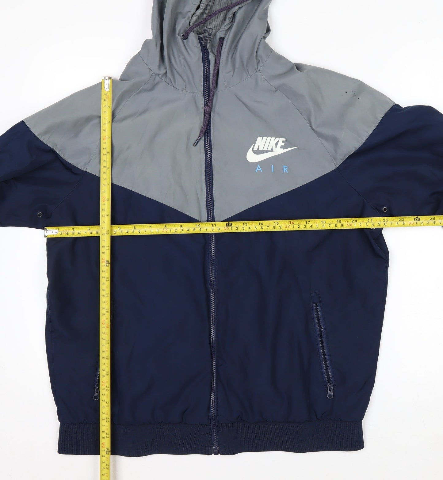 Nike Men's Blue Grey Hooded Windbreaker Jacket Size L