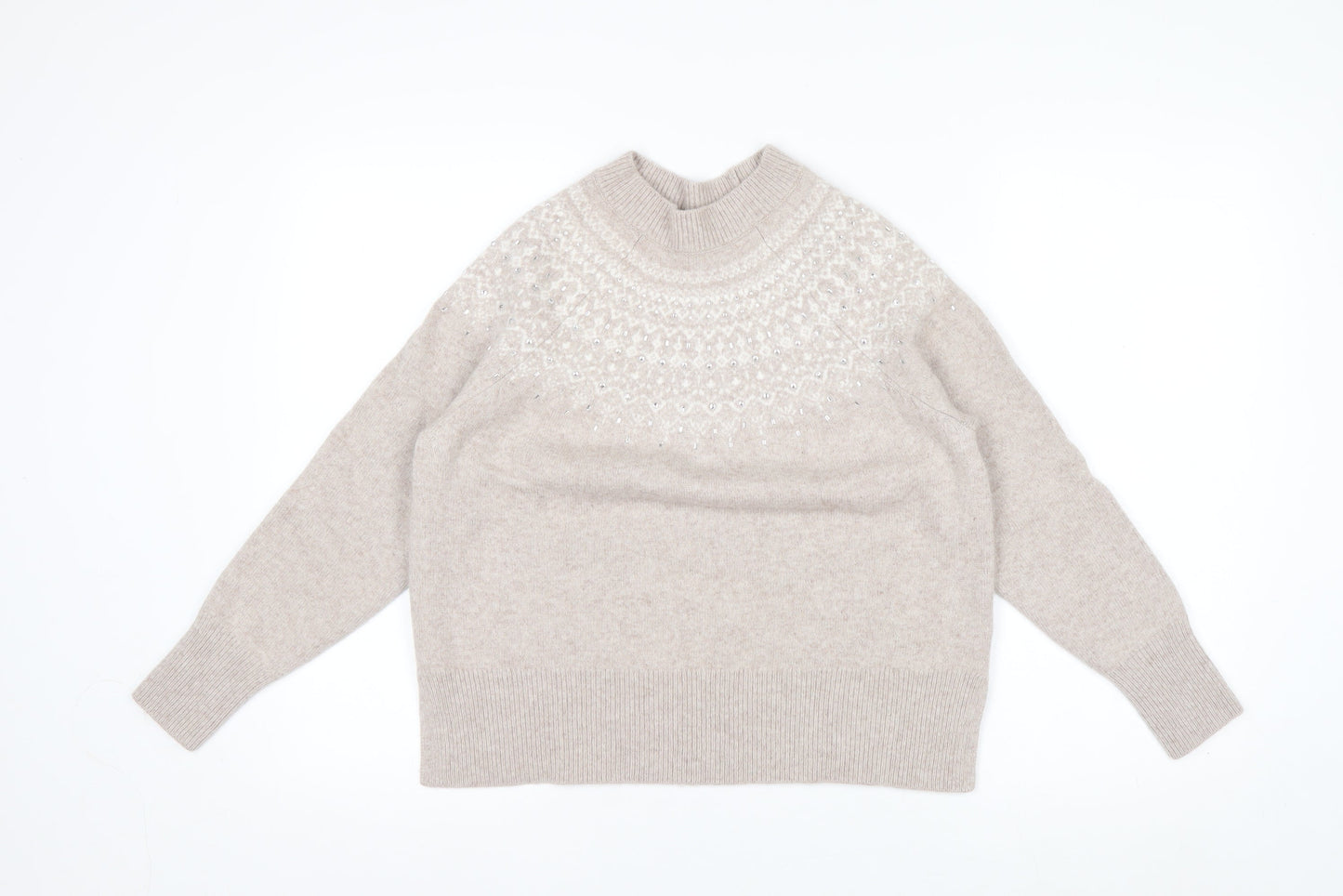The White Company Women's Beige Fair Isle Wool Blend Jumper Size M