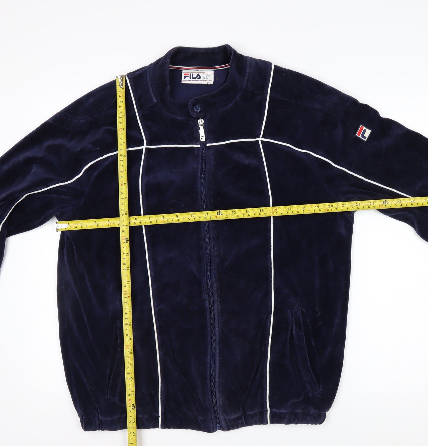 Fila Men's Blue L Retro Bomber Jacket Full Zip Velvet Finish