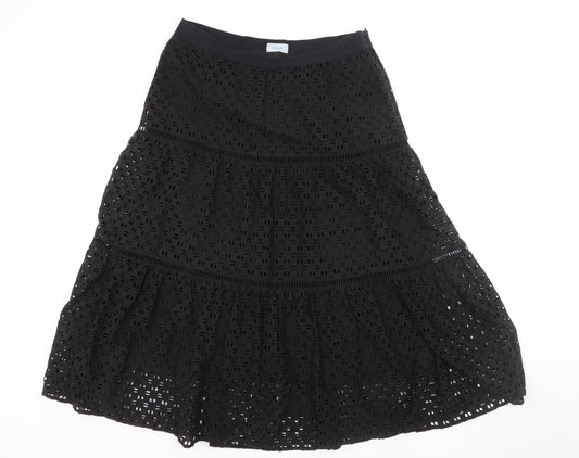 Jigsaw Women’s Black Cotton Lace A-Line Midi Skirt Size 14