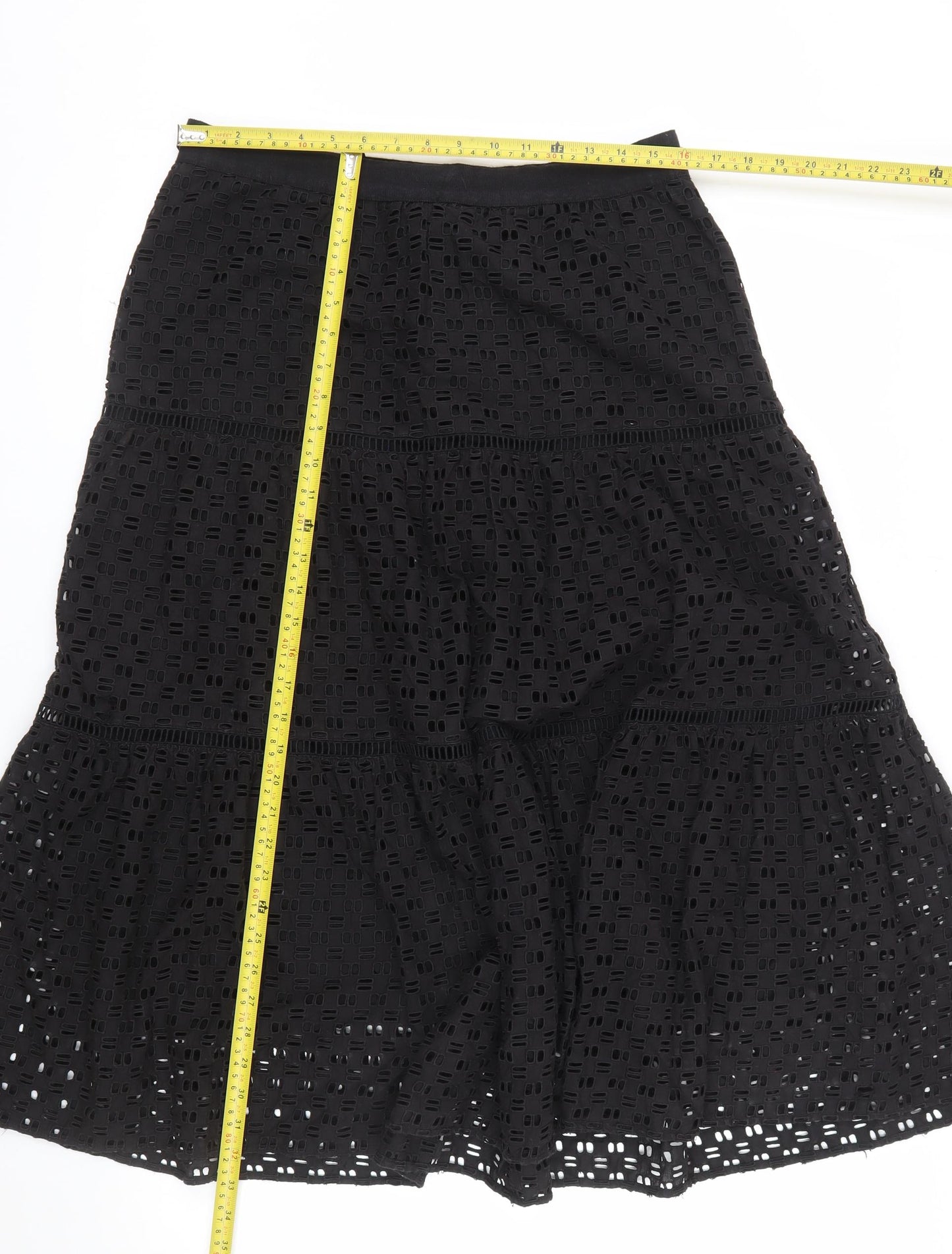 Jigsaw Women’s Black Cotton Lace A-Line Midi Skirt Size 14