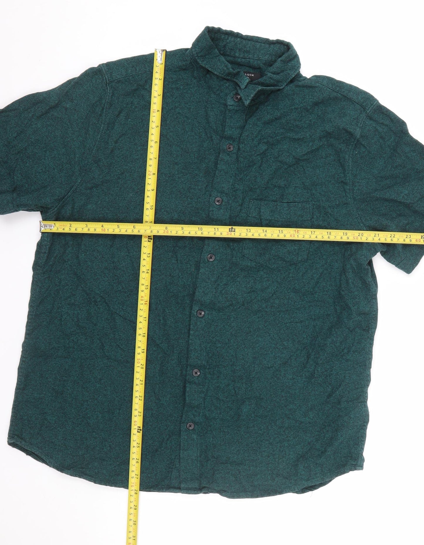 New Look Men Green XL Short Sleeve Cotton Button-Up Shirt