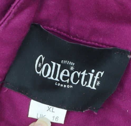 Collectif Women Purple Cat Embroidered Fit & Flare Dress Size 16