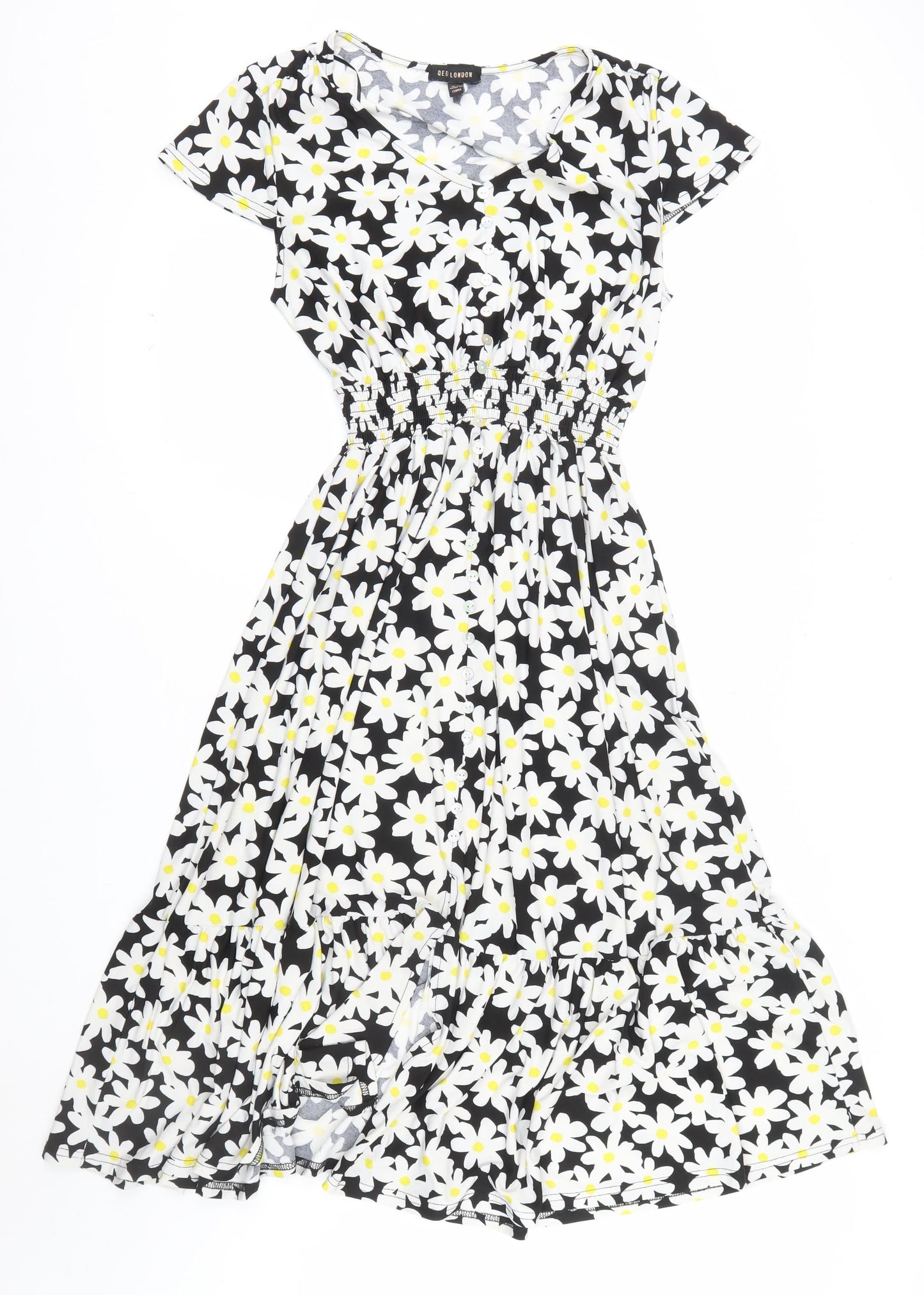 QED London Women’s Black Floral Daisy Fit & Flare Midi Dress Size 14