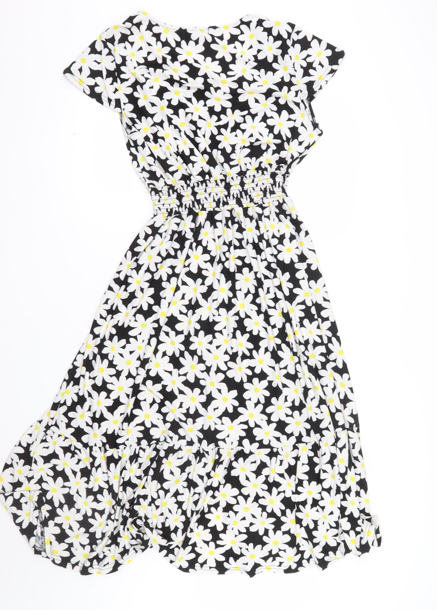 QED London Women’s Black Floral Daisy Fit & Flare Midi Dress Size 14