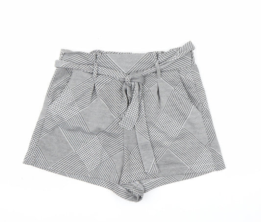 Pull&Bear Womens Grey Check Paperbag Shorts Size 12