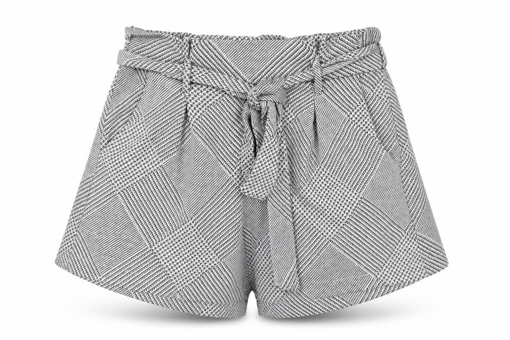 Pull&Bear Womens Grey Check Paperbag Shorts Size 12