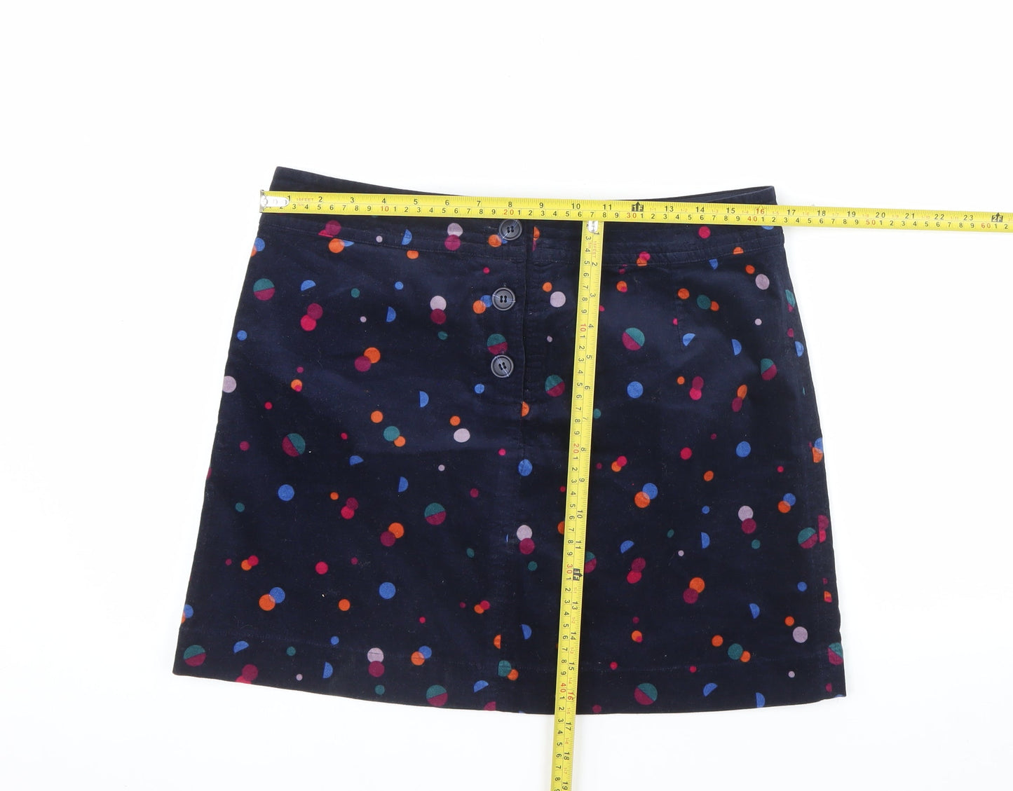Monsoon Women Blue Polka Dot Corduroy A-Line Short Skirt Size 14