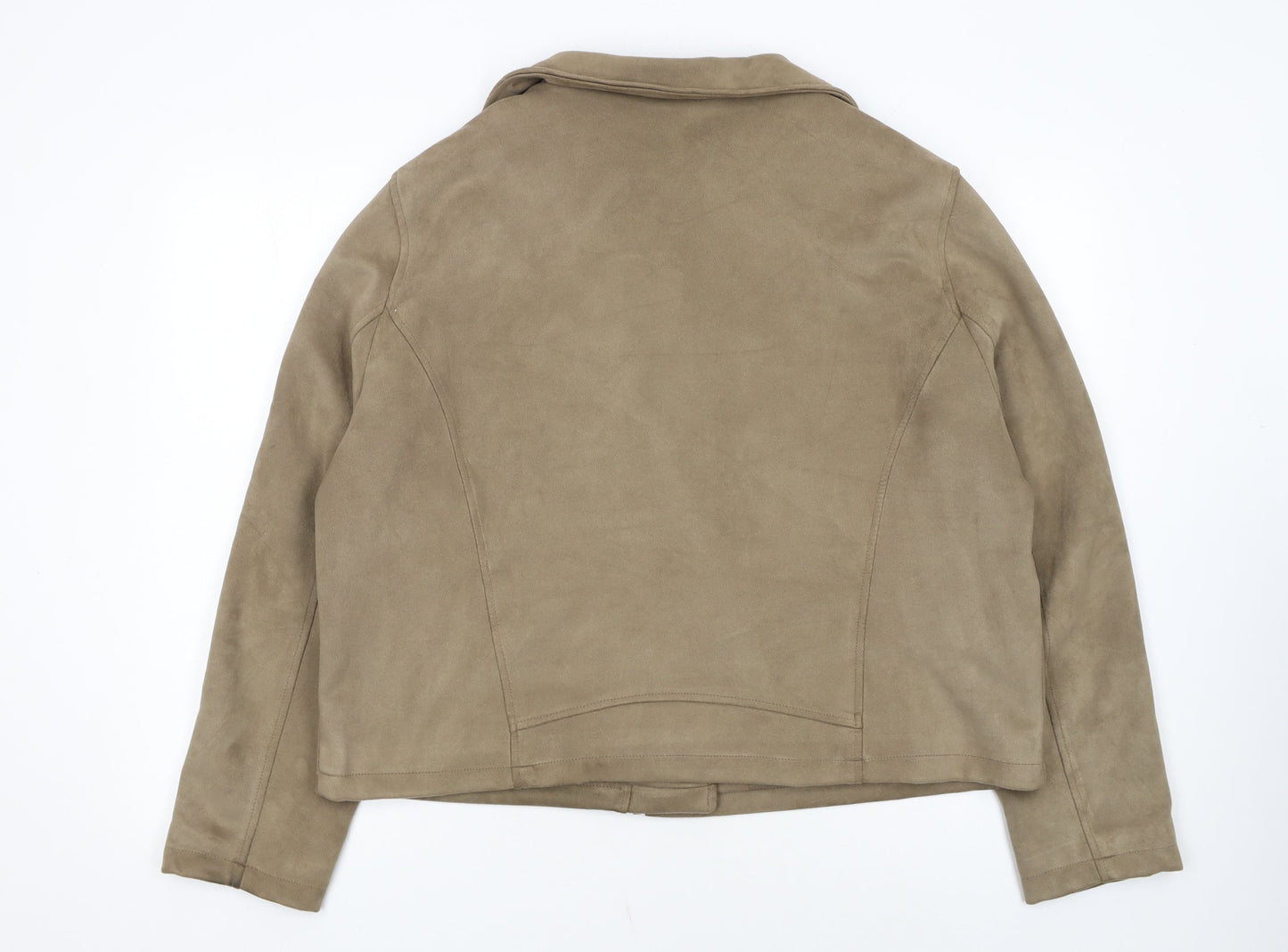 Peacocks Women’s Beige Biker Jacket Size 22 Plus Faux Suede Zip Up