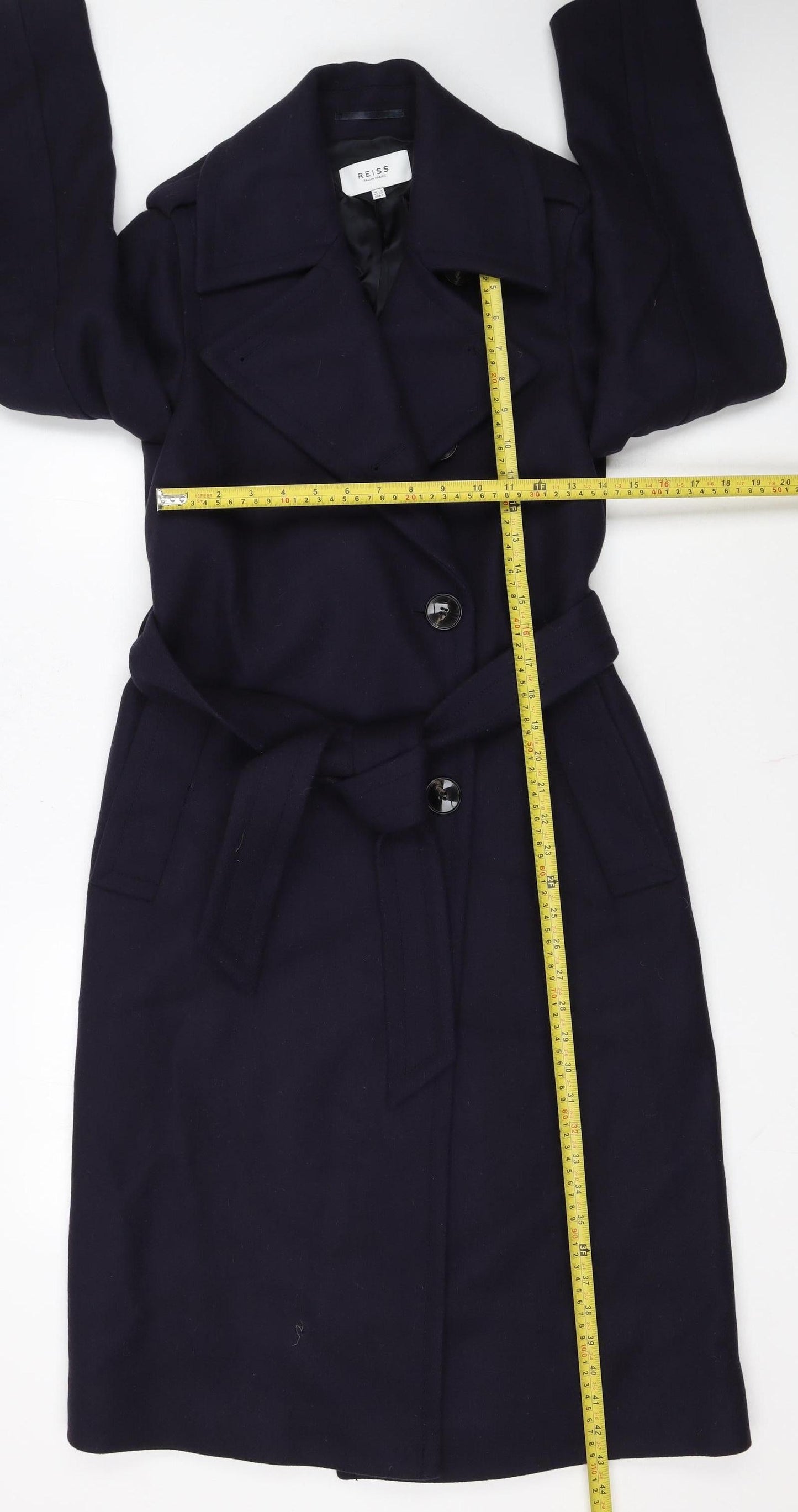 Reiss Womens Navy Wool Long Belted Trench Coat Size 6