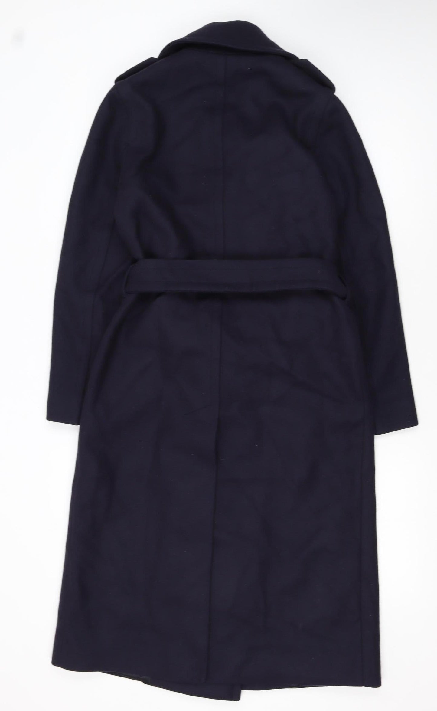 Reiss Womens Navy Wool Long Belted Trench Coat Size 6