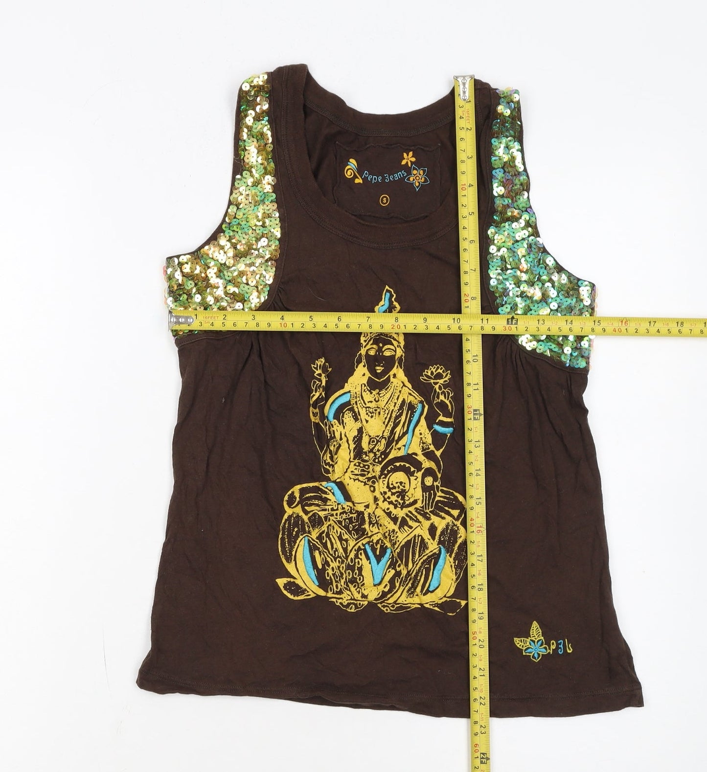 Pepe Jeans Women’s Brown Sequin Tank Top Size S Sleeveless