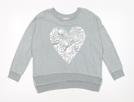 A Postcard from Brighton Womens Grey Silver Heart Pullover Sweatshirt Size S